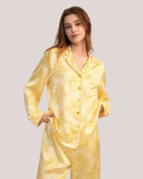 Golden Lily Silk Satin Pyjamas Set