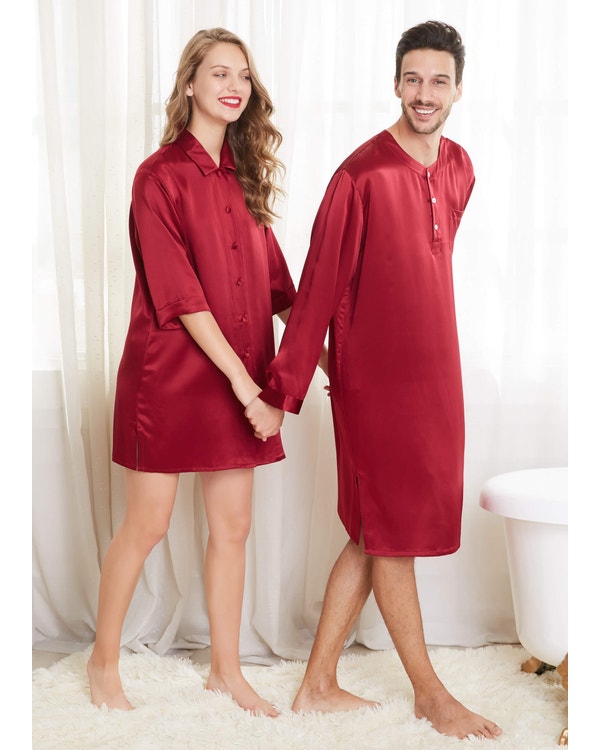 22 Momme Simple Silk Couple Nightshirts