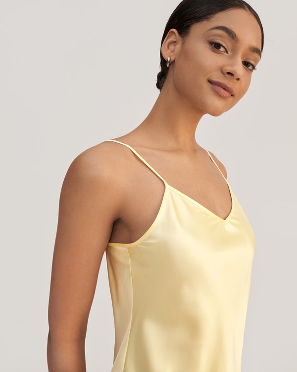 Golden Cocoon Silk Satin Bias Slip Dress
