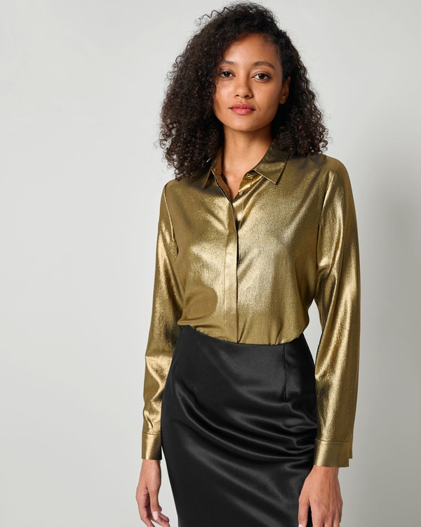 LILYSHEENA® Vintage Klassisk Bronsskjorta I Siden