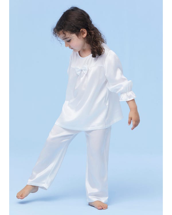 Classic Silk Pajamas For Kids With Bow-hover