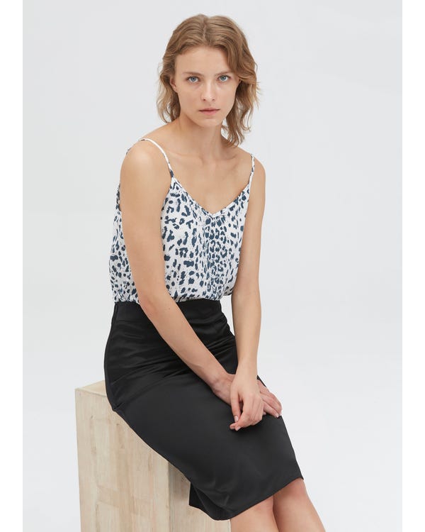 White Leopard Printed Silk Camisole