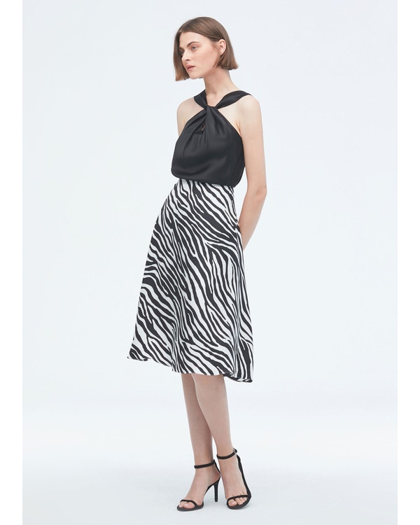 Zebra Print Silk Midi Skirt