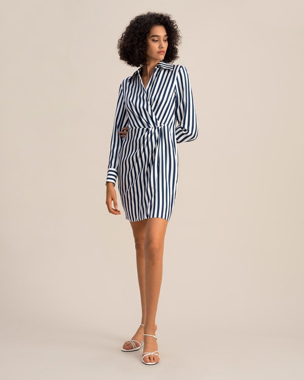The Amalfi Stripe Wrap Silk Shirtdress